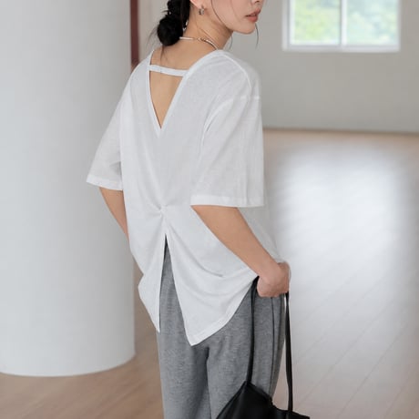 back slit twist half sleeve top/2color　MA2031