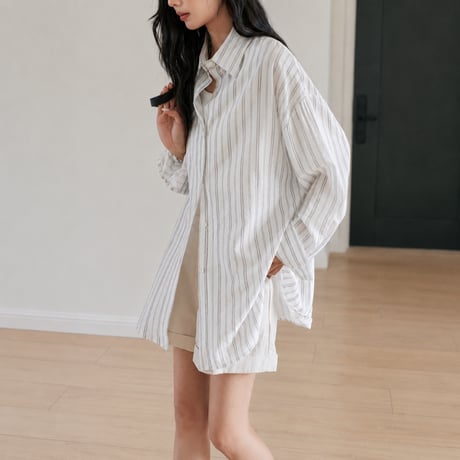 sheer stripe over shirt cardigan/3color　MA2027