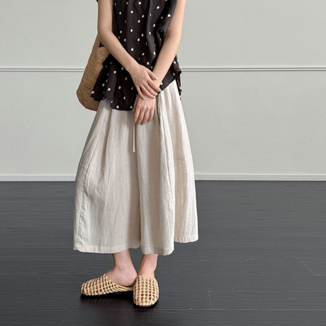 linen gathered cropped pants /2color　MA2077
