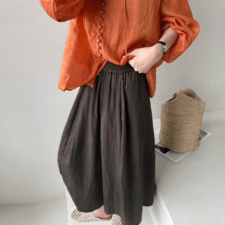 linen gathered cropped pants /2color　MA2077