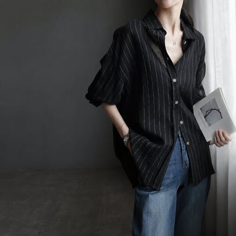 linen blend sheer stripe over shirt/3color　MA2034