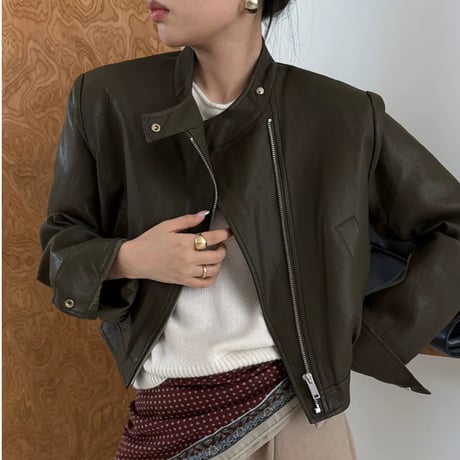 stand collar pu leather short jacket　MA2223