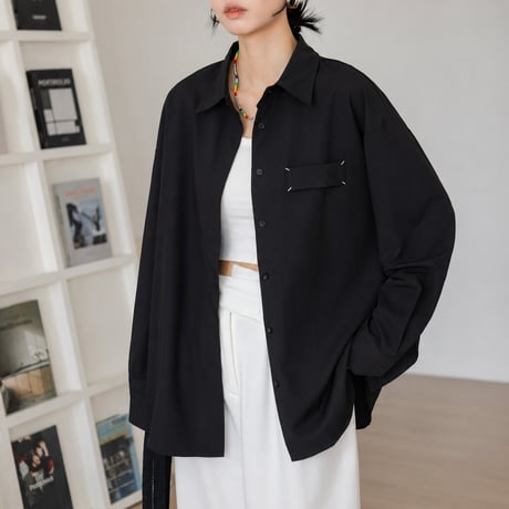 black drape lapel long sleeve shirt　MA2140