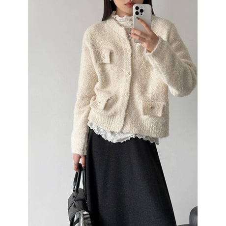 collarless pocket detail knit cardigan　MA2268