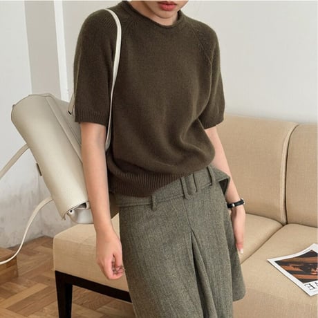 round neck short sleeve wool knit pullover　MA2229