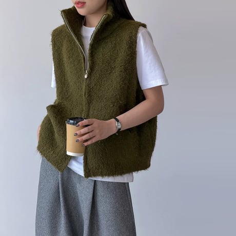 stand collar zip up vest /2color　MA2285
