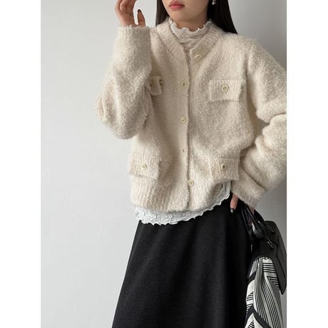 collarless pocket detail knit cardigan　MA2268