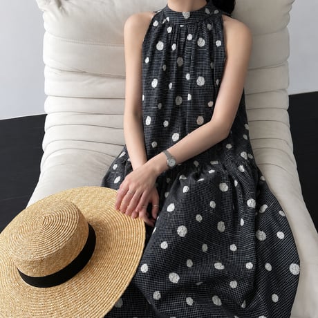 dot embroidery check sleeveless one piece　MA1994