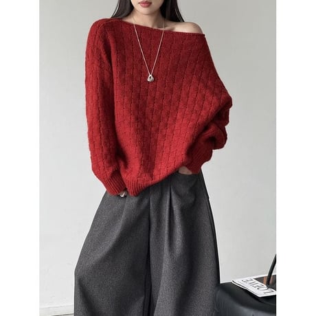 boat neck cable knit pullover　MA2264