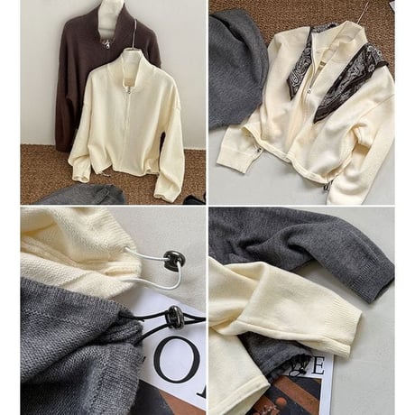 high neck zip up knit cardigan　MA2266