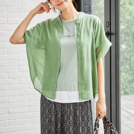 round neck front button short sleeve shirt/4color　MA2089