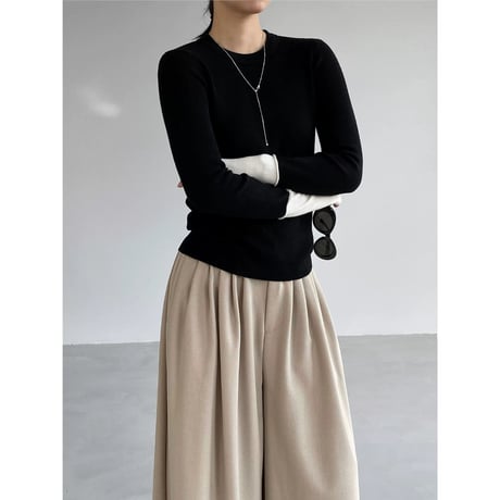 bicolor cuff crew neck knit　MA2273