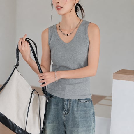 v neck rib camisole　MA2133