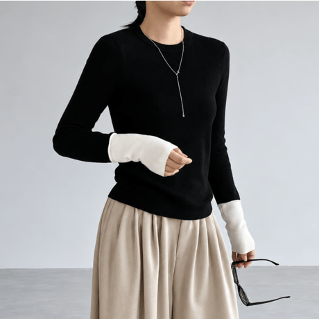 bicolor cuff crew neck knit　MA2273