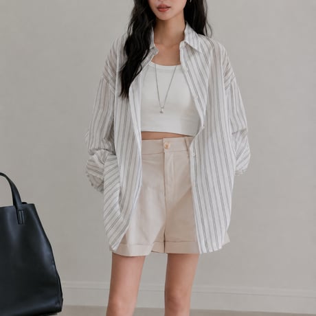 sheer stripe over shirt cardigan/3color　MA2027
