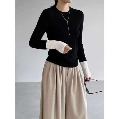 bicolor cuff crew neck knit　MA2273