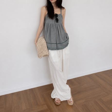 linen fringe gather camisole/2color　MA2103