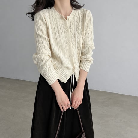 cable crew neck knit cardigan /4color　MA2291