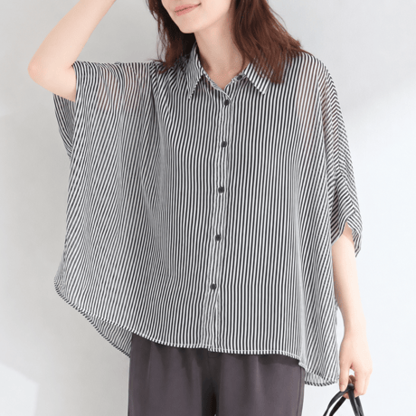open collar oversized short sleeve shirt/2color　MA2093