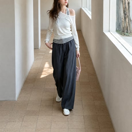cool touch navy high waist wide pants　MA2076
