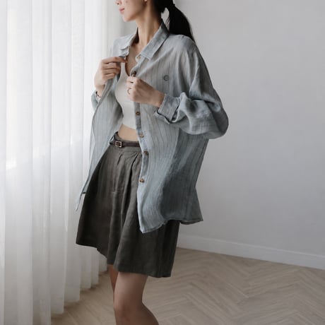 linen blend sheer stripe over shirt/3color　MA2034