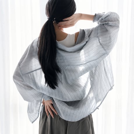 linen blend sheer stripe over shirt/3color　MA2034