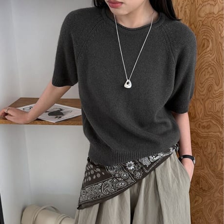 round neck short sleeve wool knit pullover　MA2229