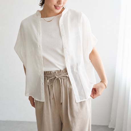 round neck front button short sleeve shirt/4color　MA2089