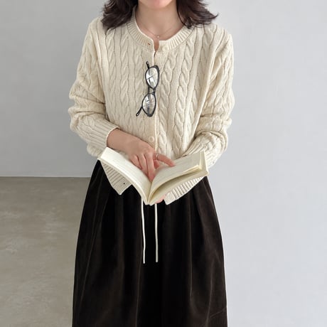 cable crew neck knit cardigan /4color　MA2291