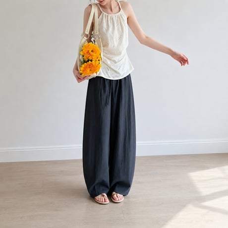 cool touch navy high waist wide pants　MA2076