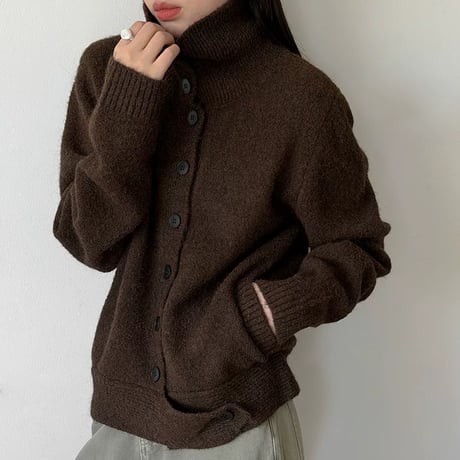 high neck button knit cardigan /2color　MA2289