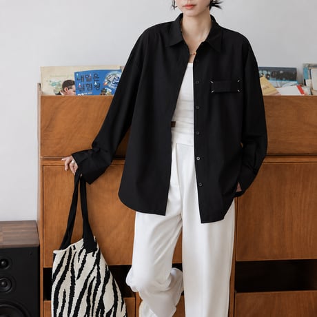 black drape lapel long sleeve shirt　MA2140