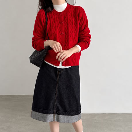 cable crew neck knit cardigan /4color　MA2291