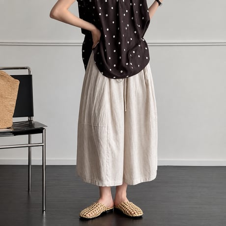 linen gathered cropped pants /2color　MA2077