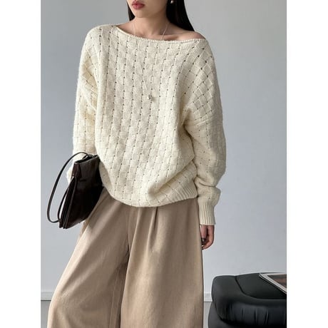 boat neck cable knit pullover　MA2264
