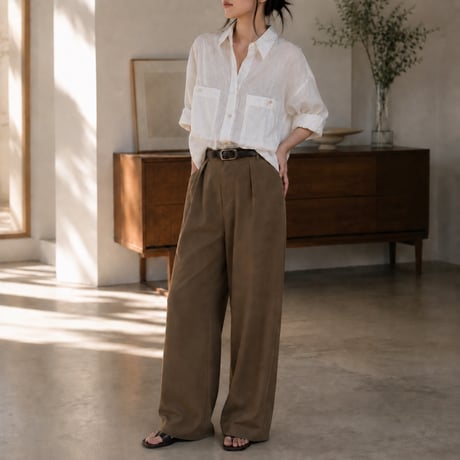 linen blend sheer white oversized pocket shirt　MA2074