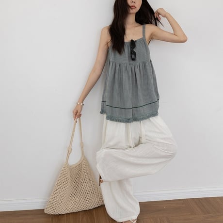 linen fringe gather camisole/2color　MA2103