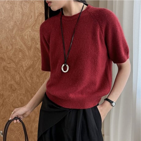 round neck short sleeve wool knit pullover　MA2229