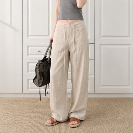 natural color drawstring low waist wide pants/2color　MA2104