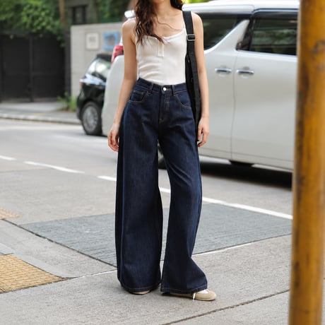 indigo high waist wide denim pants　MA2085