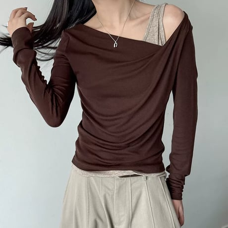 asymmetric layered long sleeve top /2color　MA2288