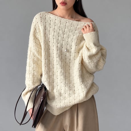 boat neck cable knit pullover　MA2264