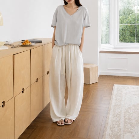 tencel linen blend slub wide easy pants /2color　MA2101