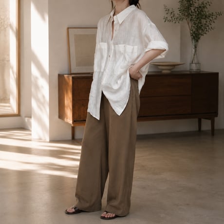 linen blend sheer white oversized pocket shirt　MA2074