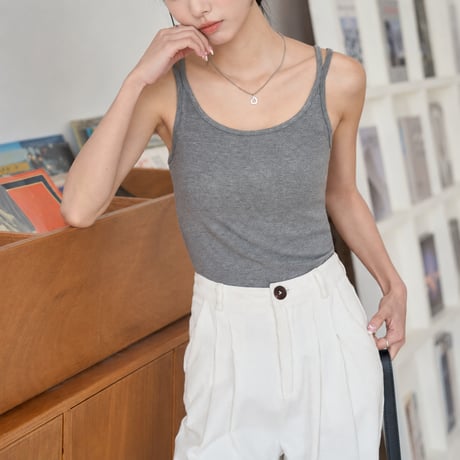 white u neck double strap camisole　MA2134