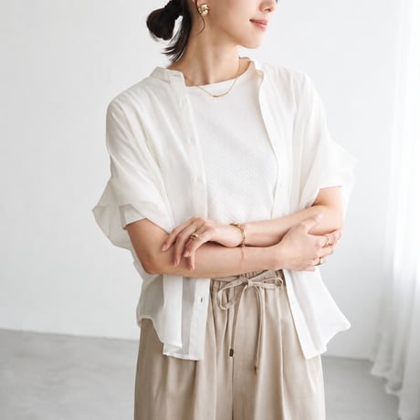 round neck front button short sleeve shirt/4color　MA2089