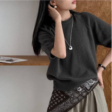 round neck short sleeve wool knit pullover　MA2229