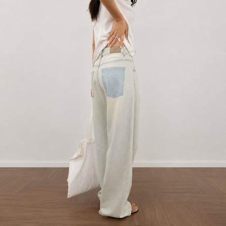print light wash mid rise straight denim pants　MA2100