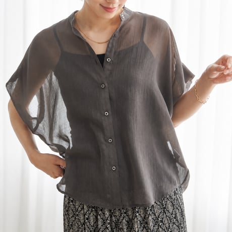 round neck front button short sleeve shirt/4color　MA2089