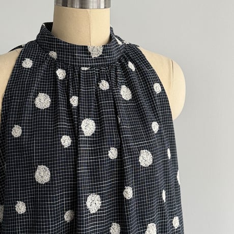 dot embroidery check sleeveless one piece　MA1994